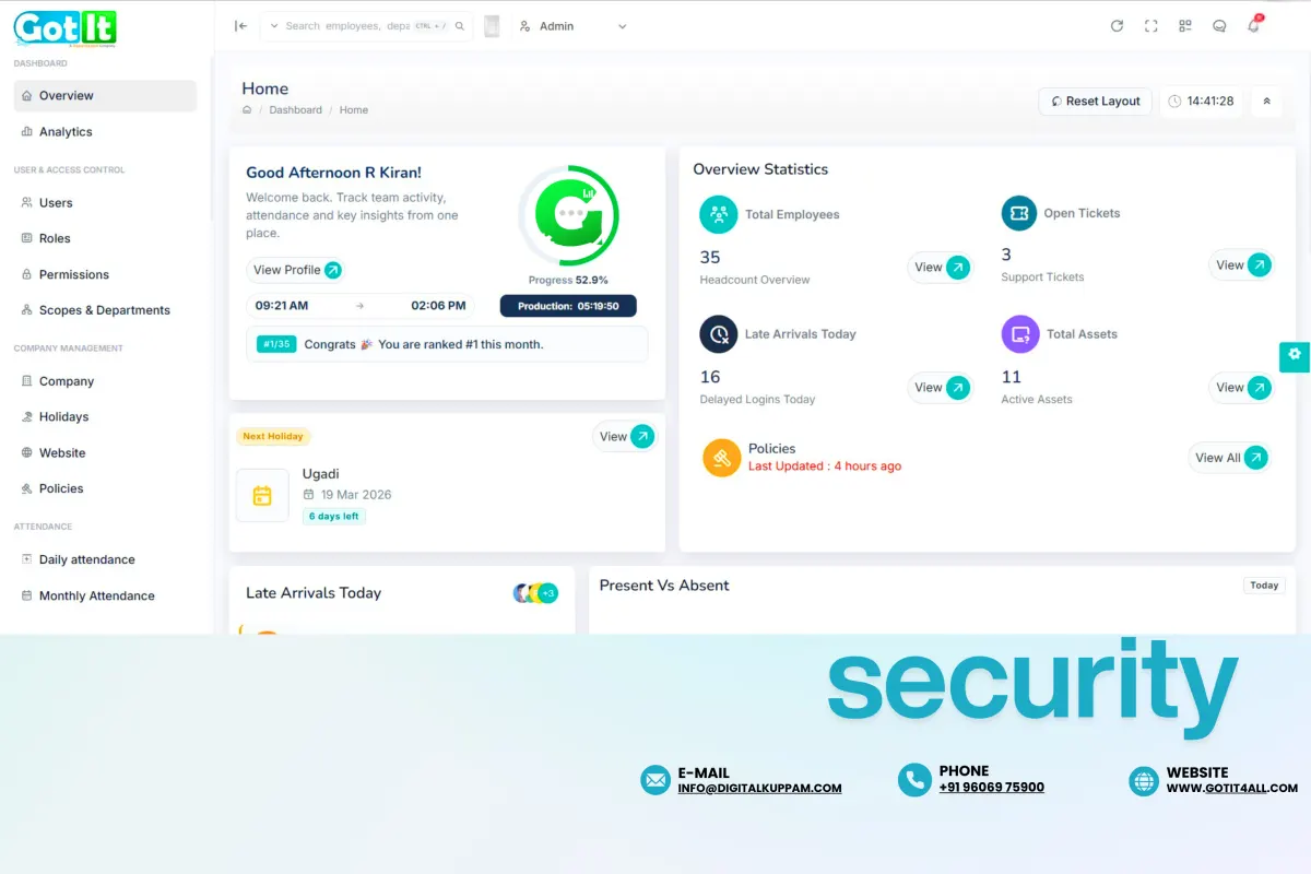 Security dashboard with role-based access controls